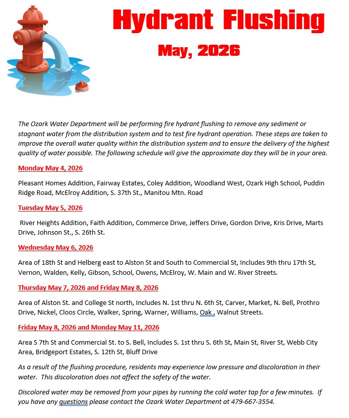 Hydrant Flushing Schedule May 2026
